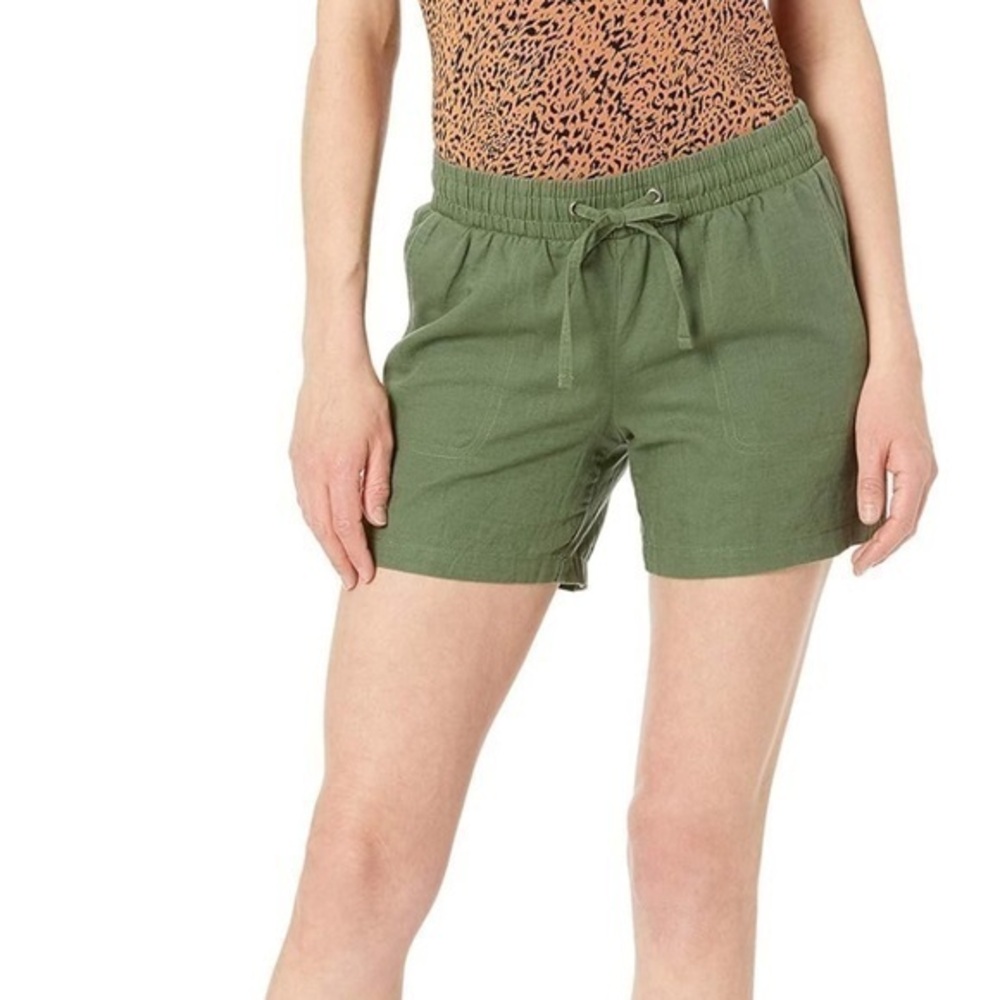Amazon Essentials Women's 5" Inseam Green Drawstring Linen Blend Short